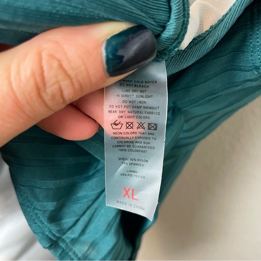 Teal Ribbed Belted Swimsuit Size XL - Picture 6 of 7